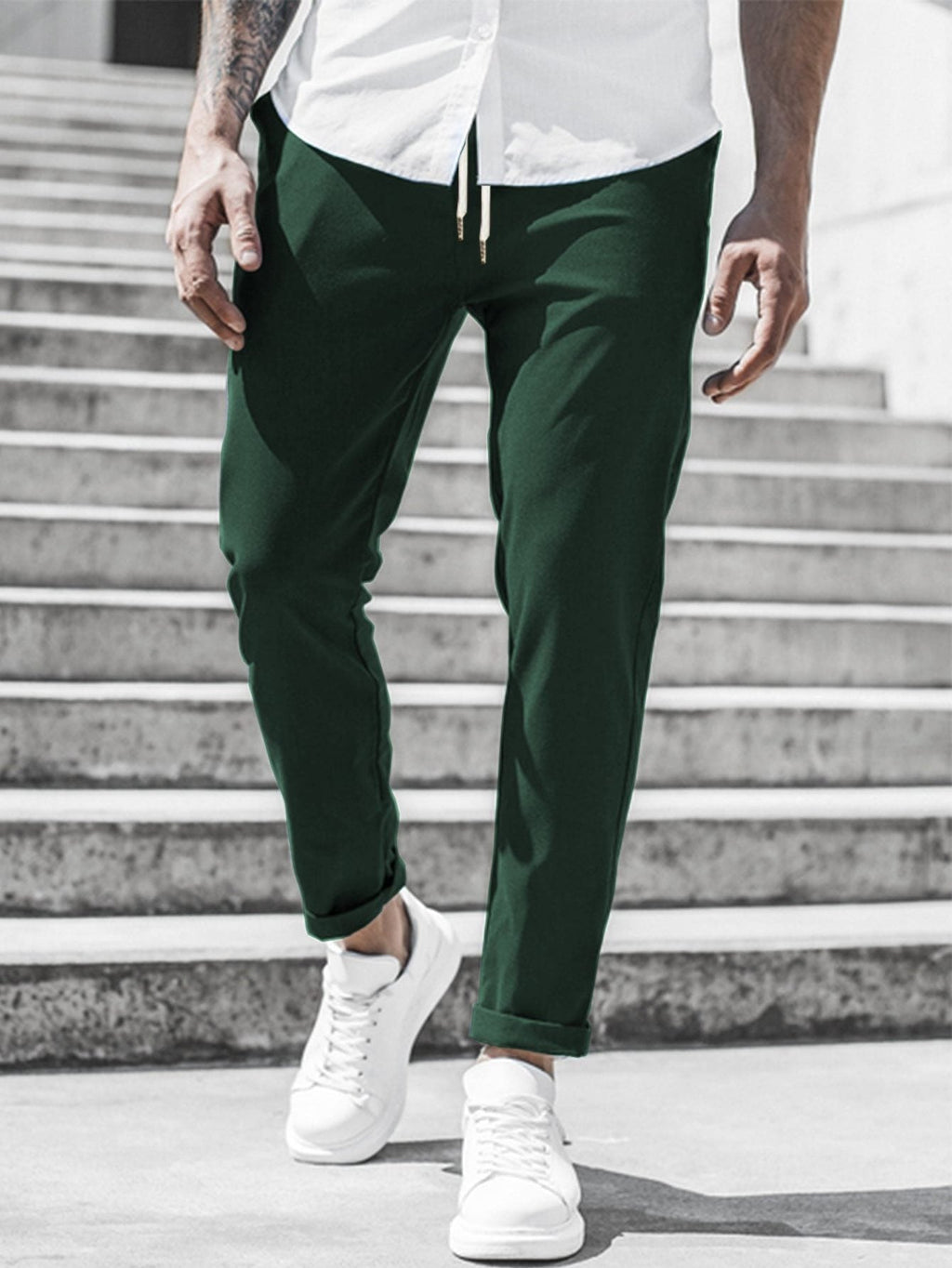 Pantaloni Chino Gamba Dritta da Uomo con Risvolto — foto 11