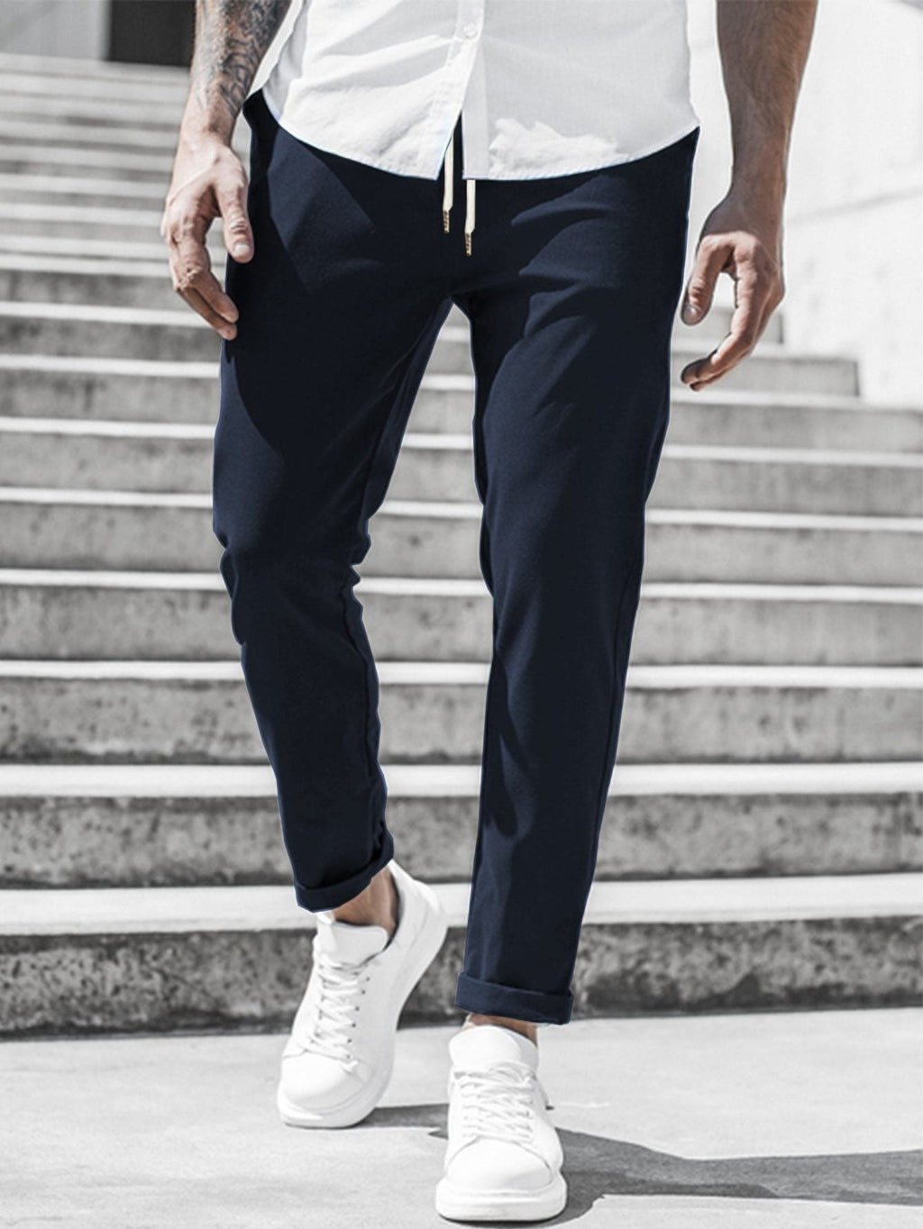 Pantaloni Chino Gamba Dritta da Uomo con Risvolto — foto 12