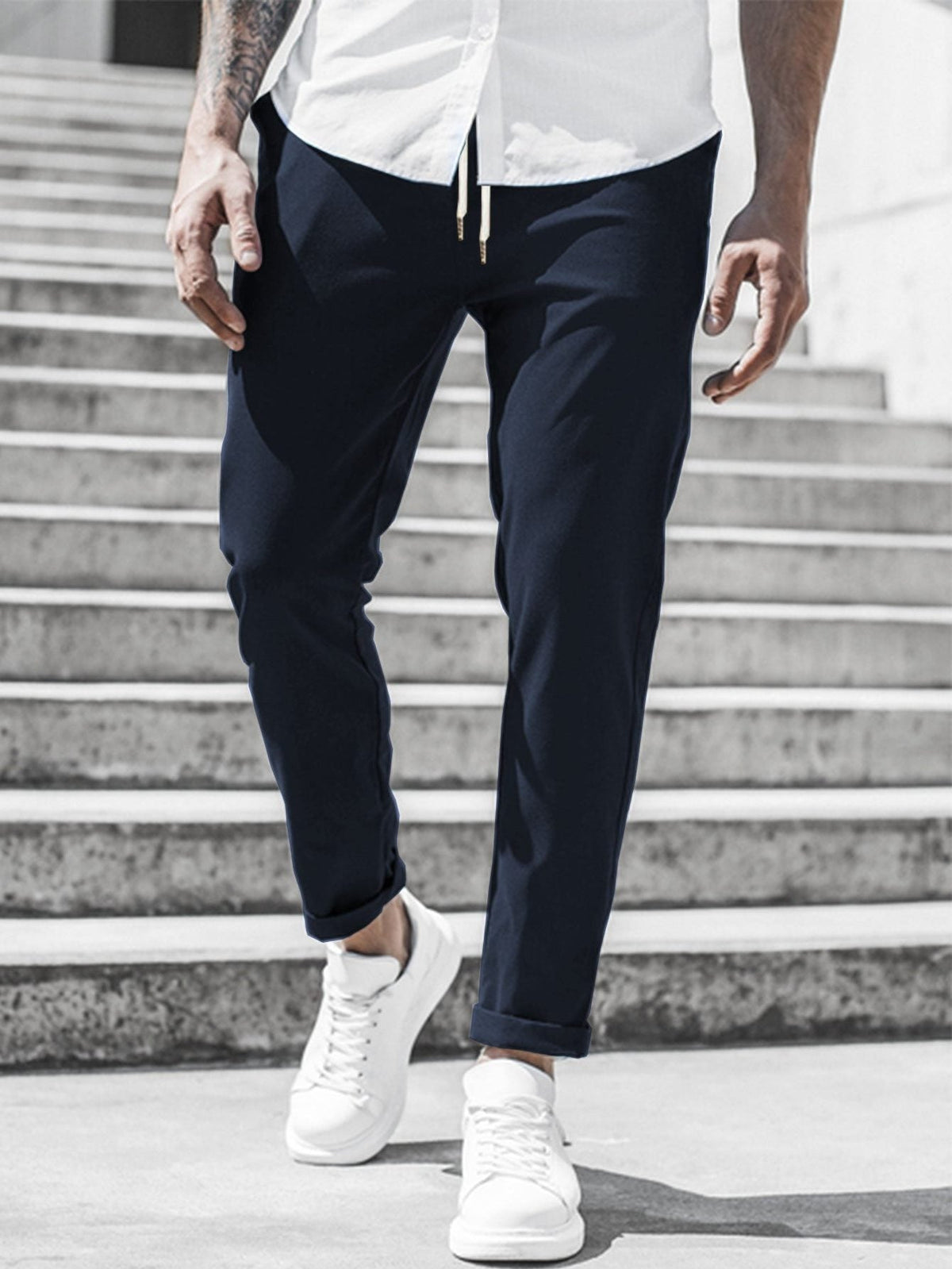 Pantaloni Chino Gamba Dritta da Uomo con Risvolto — foto 12