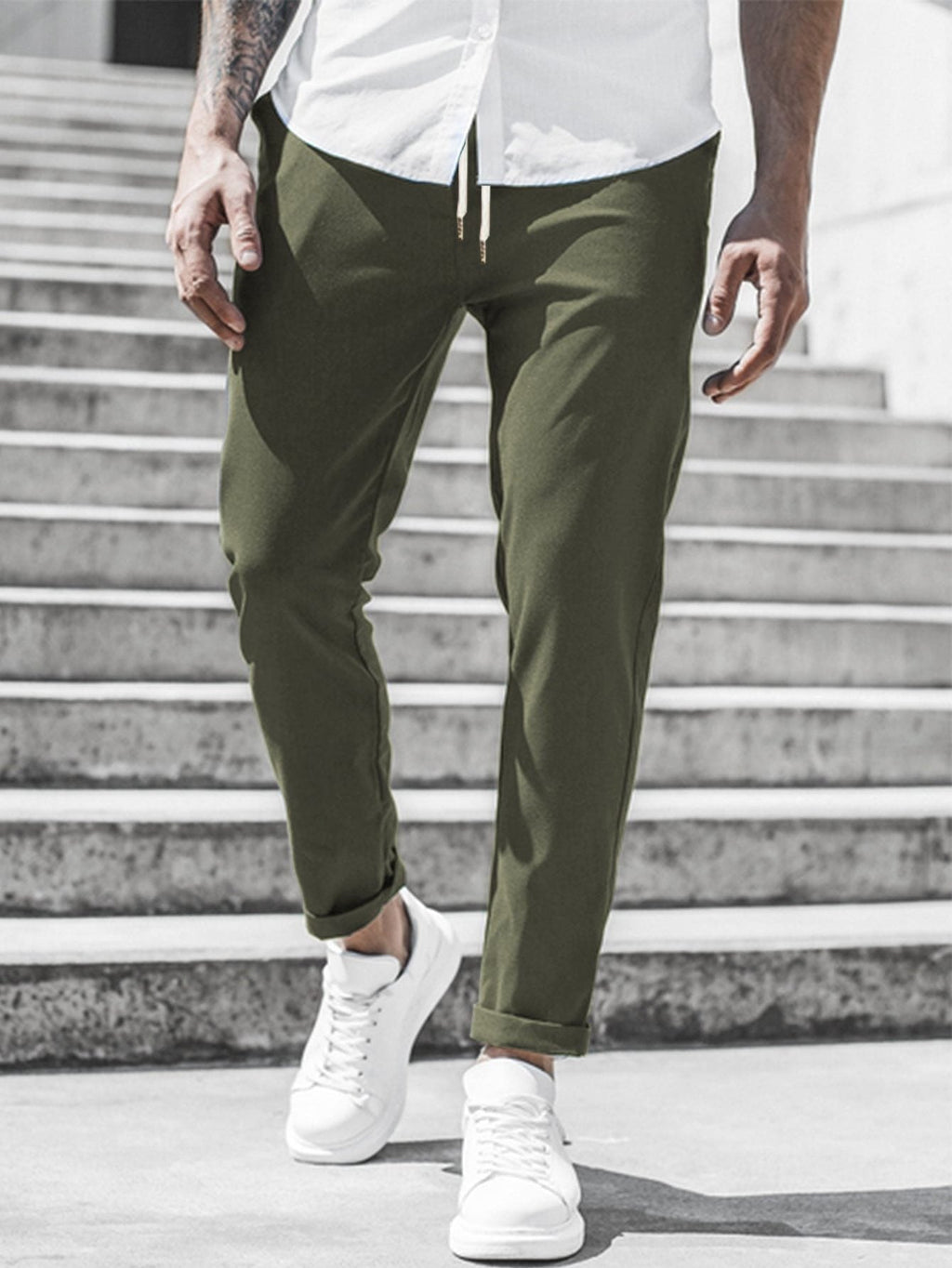 Pantaloni Chino Gamba Dritta da Uomo con Risvolto — foto 14