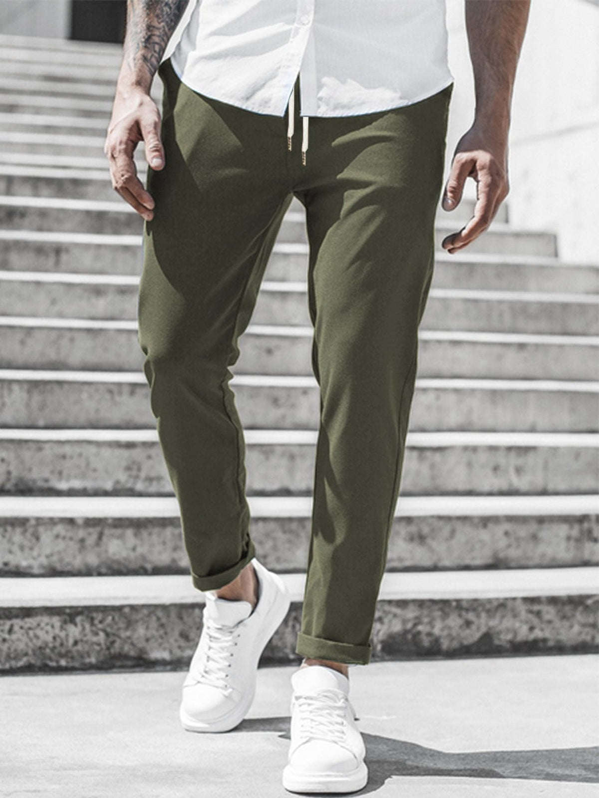 Pantaloni Chino Gamba Dritta da Uomo con Risvolto — foto 14