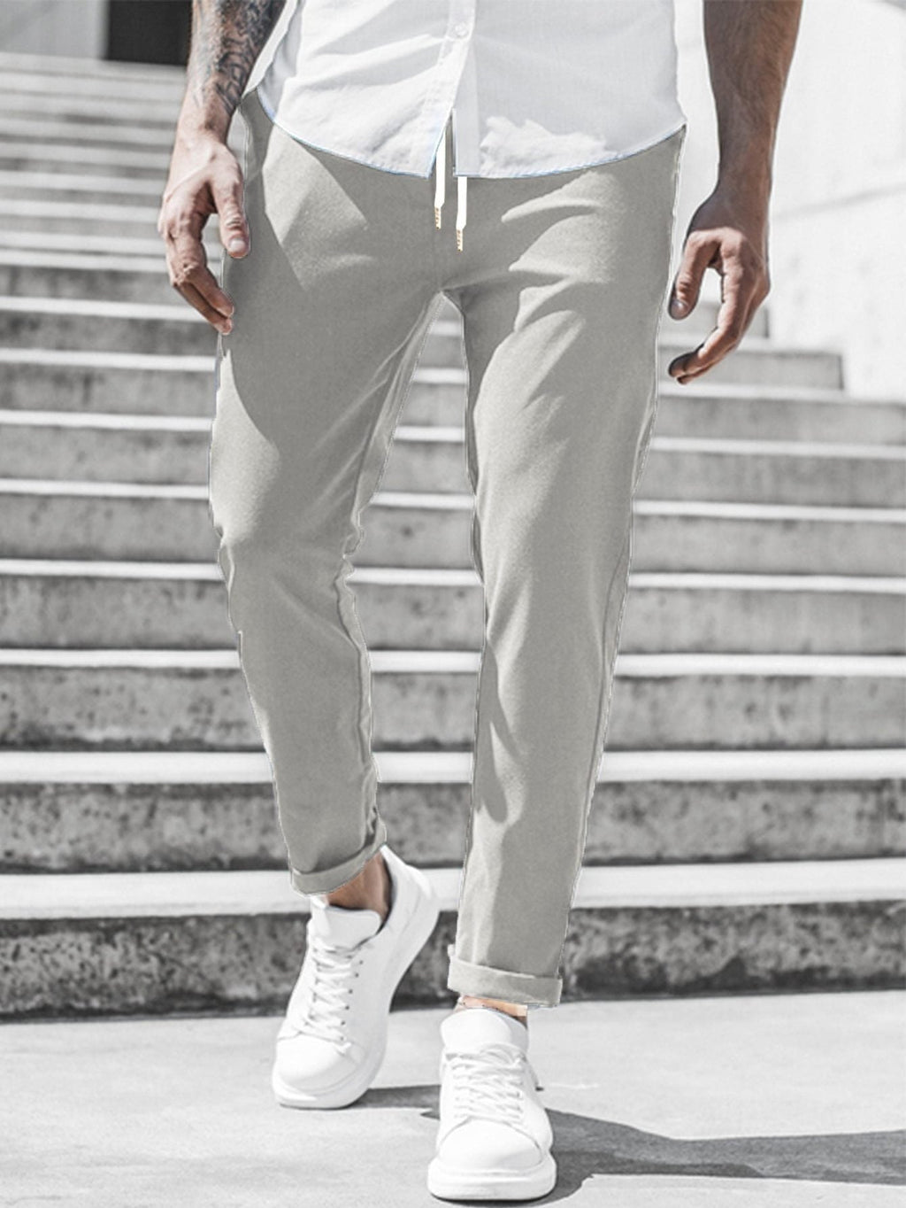 Pantaloni Chino Gamba Dritta da Uomo con Risvolto — foto 3