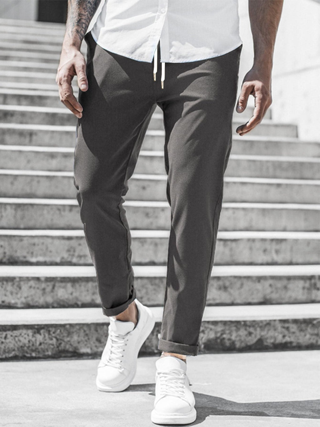 Pantaloni Chino Gamba Dritta da Uomo con Risvolto — foto 4