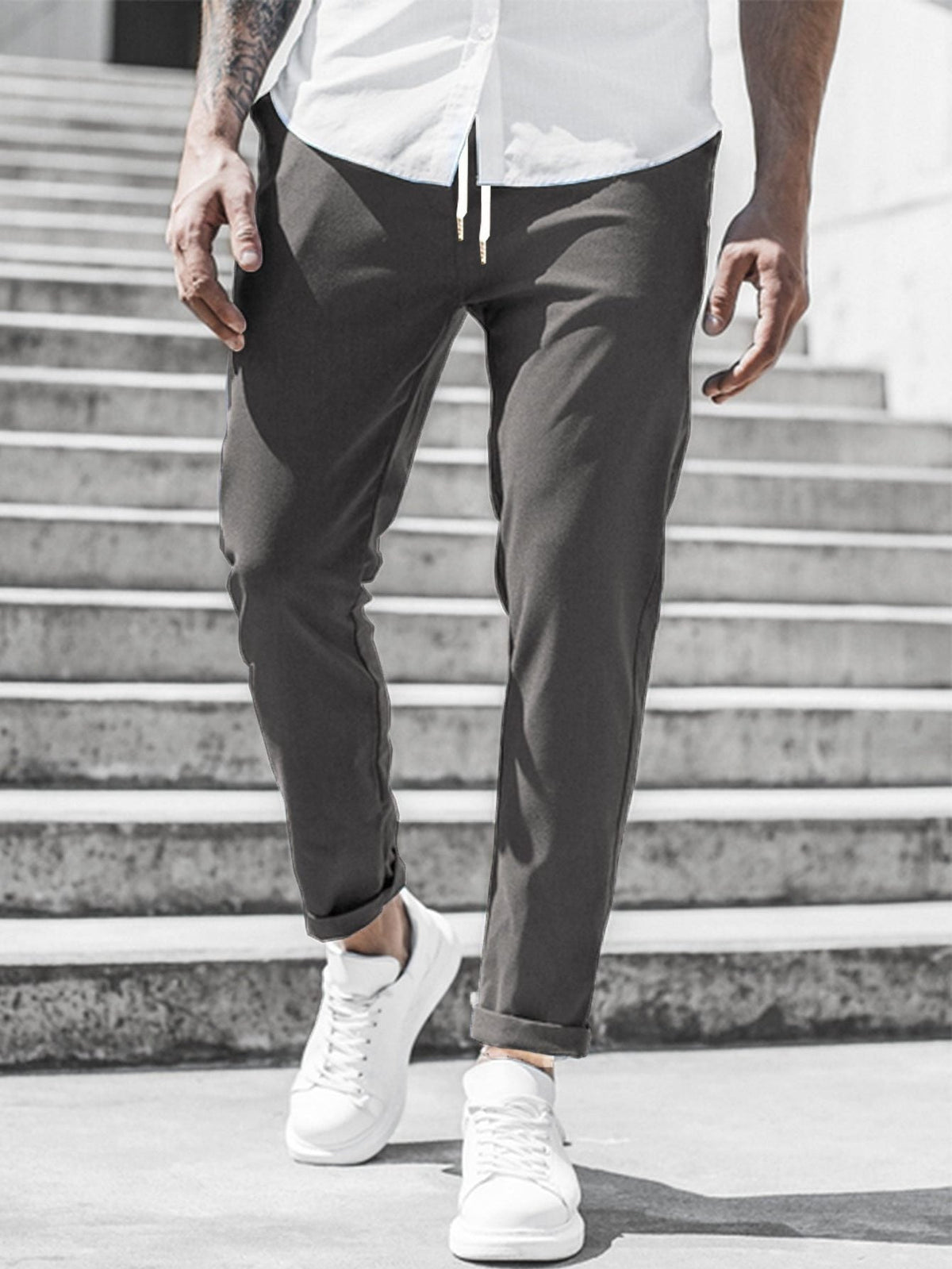 Pantaloni Chino Gamba Dritta da Uomo con Risvolto — foto 4