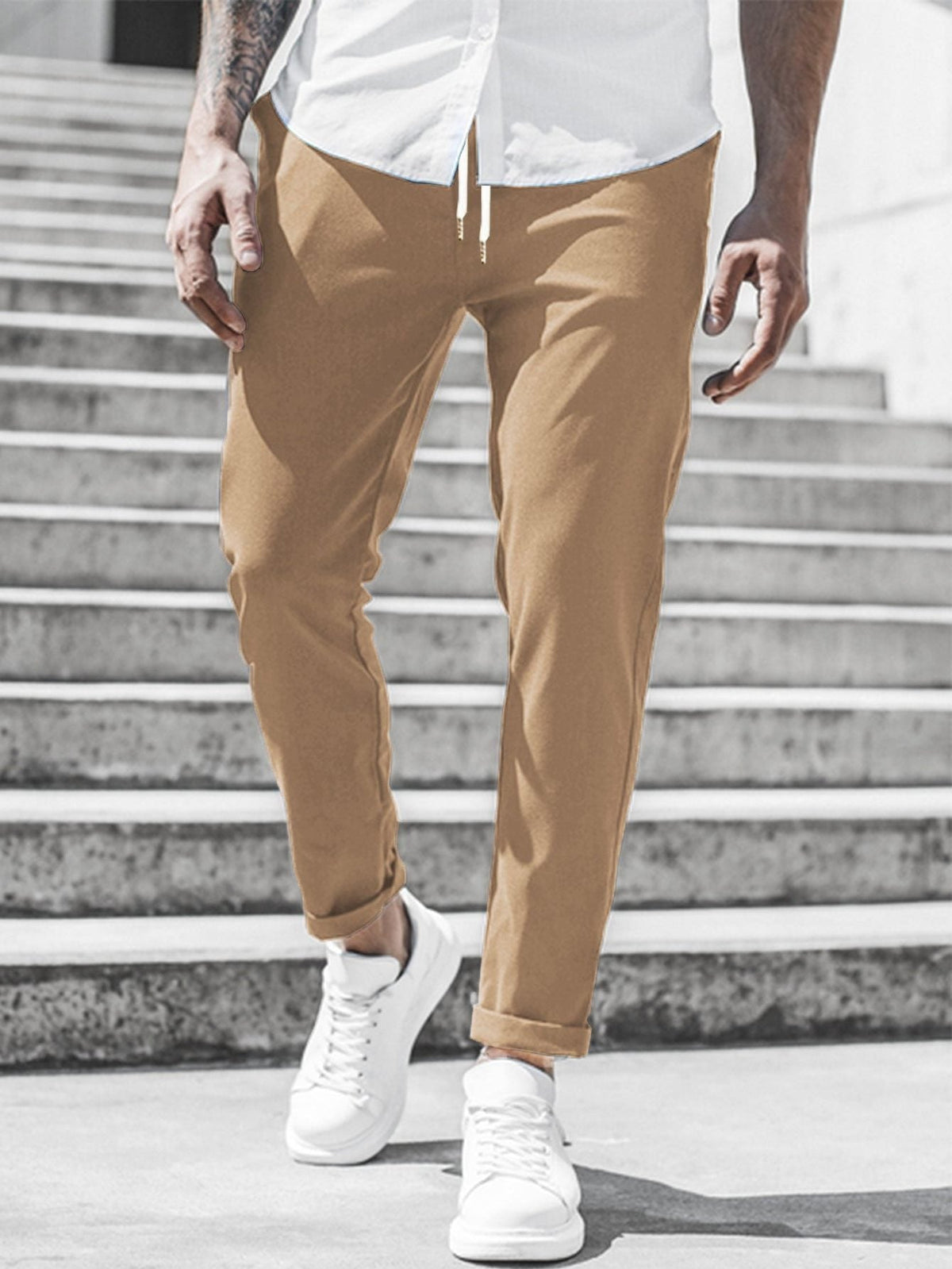 Pantaloni Chino Gamba Dritta da Uomo con Risvolto — foto 6