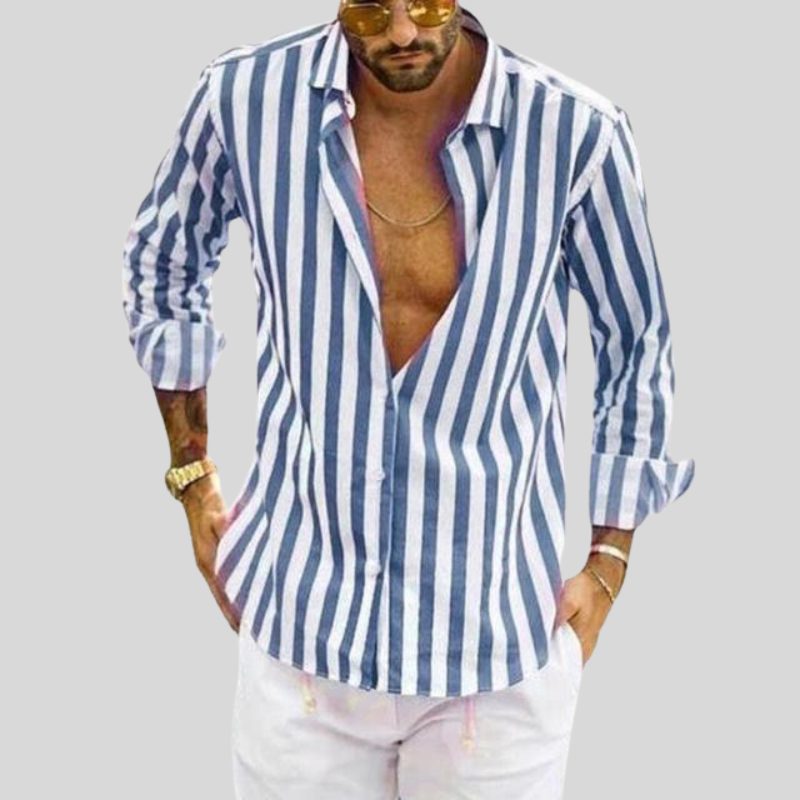 Camicia in Lino a Righe da Uomo Estiva — foto 7