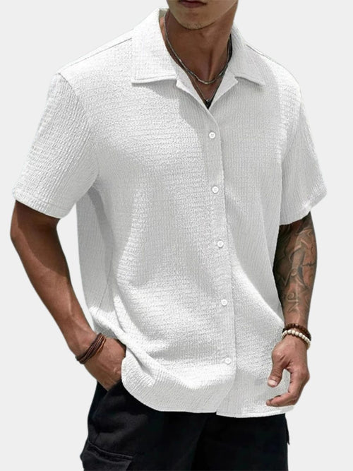 Camicia Collo Cubano da Uomo Manica Corta Testurizzata