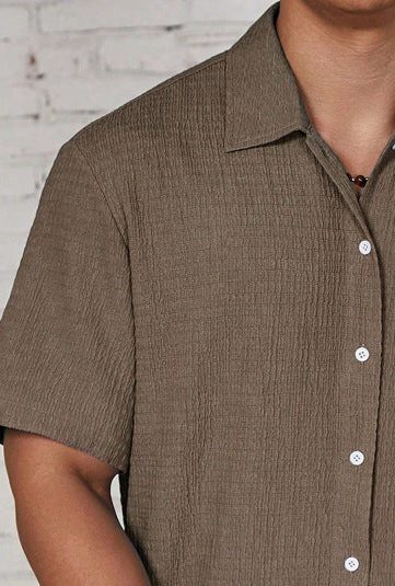 Camicia Collo Cubano da Uomo Manica Corta Testurizzata — foto 10