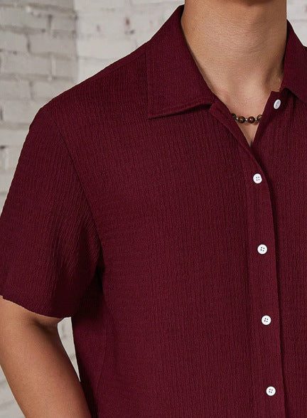 Camicia Collo Cubano da Uomo Manica Corta Testurizzata — foto 11
