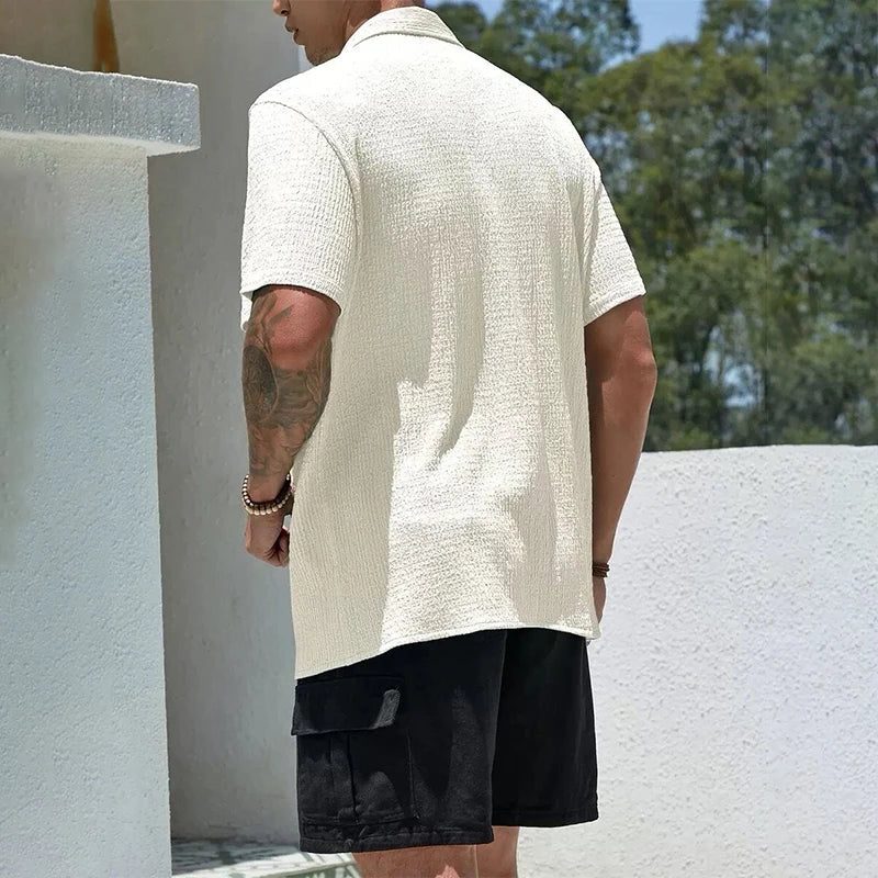 Camicia Collo Cubano da Uomo Manica Corta Testurizzata — foto 13
