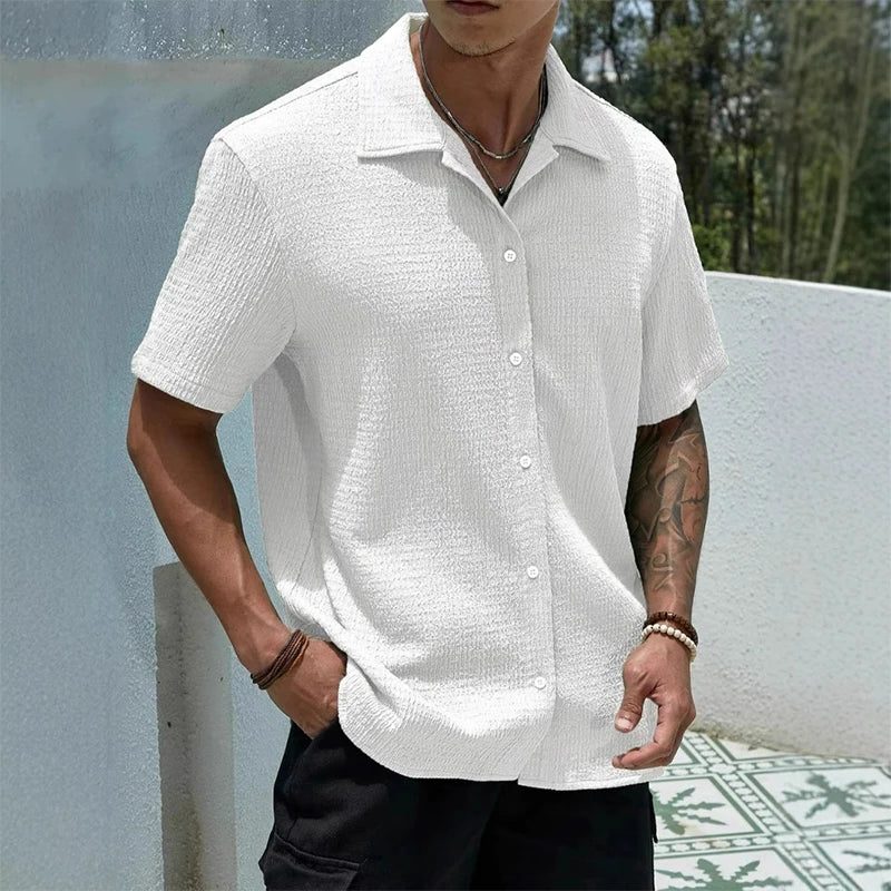 Camicia Collo Cubano da Uomo Manica Corta Testurizzata — foto 2