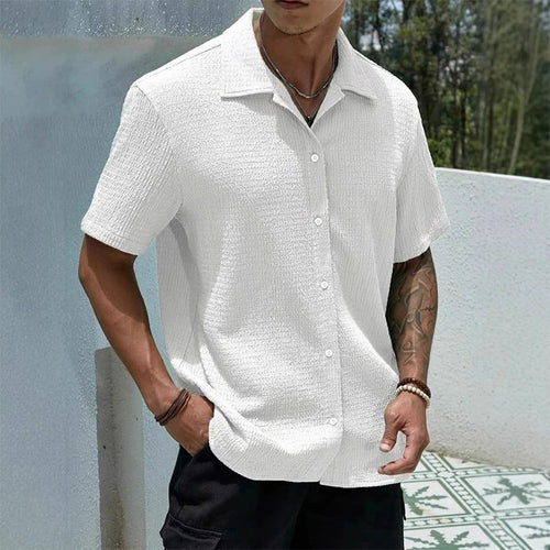 Camicia Collo Cubano da Uomo Manica Corta Testurizzata — foto 2