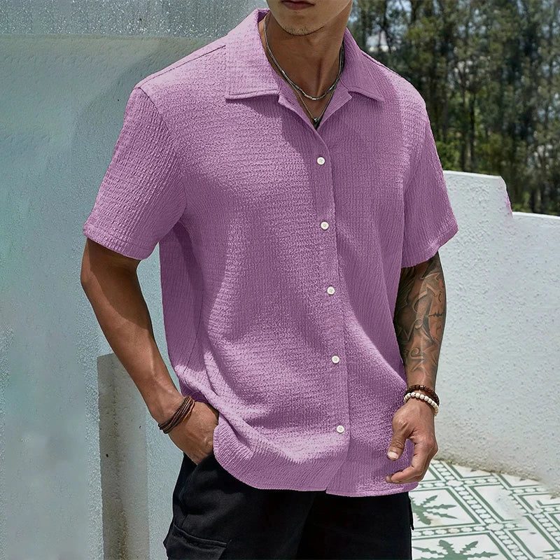 Camicia Collo Cubano da Uomo Manica Corta Testurizzata — foto 3
