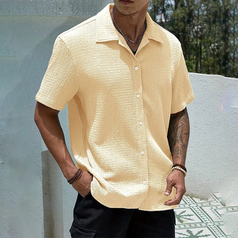 Camicia Collo Cubano da Uomo Manica Corta Testurizzata — foto 4