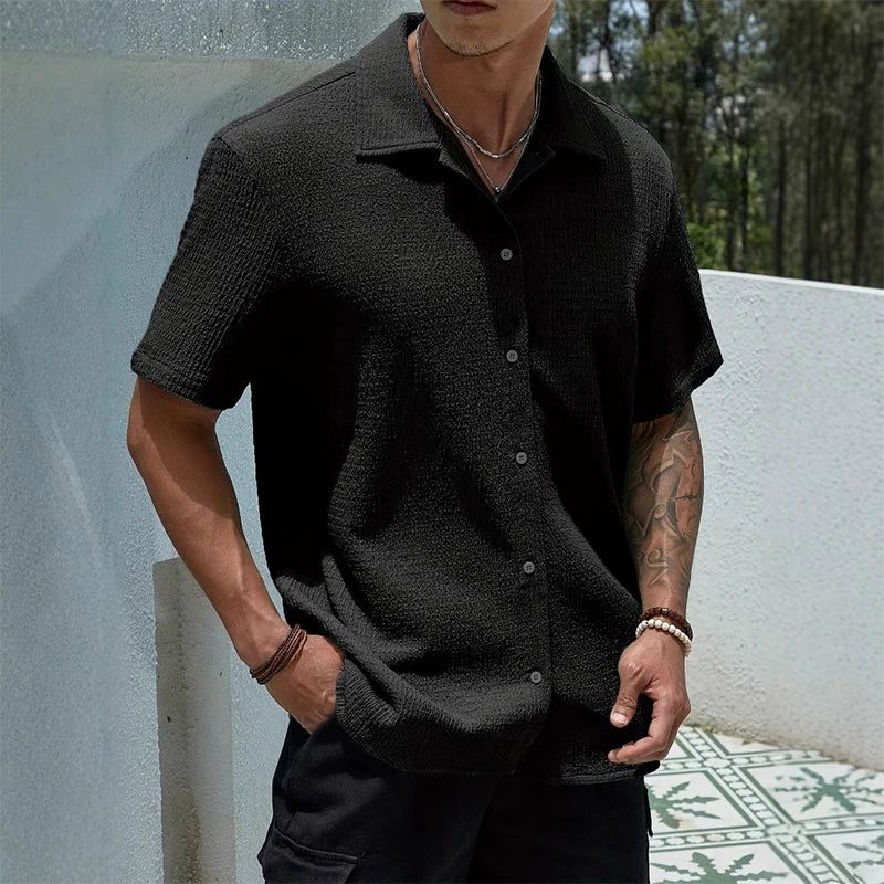 Camicia Collo Cubano da Uomo Manica Corta Testurizzata — foto 5