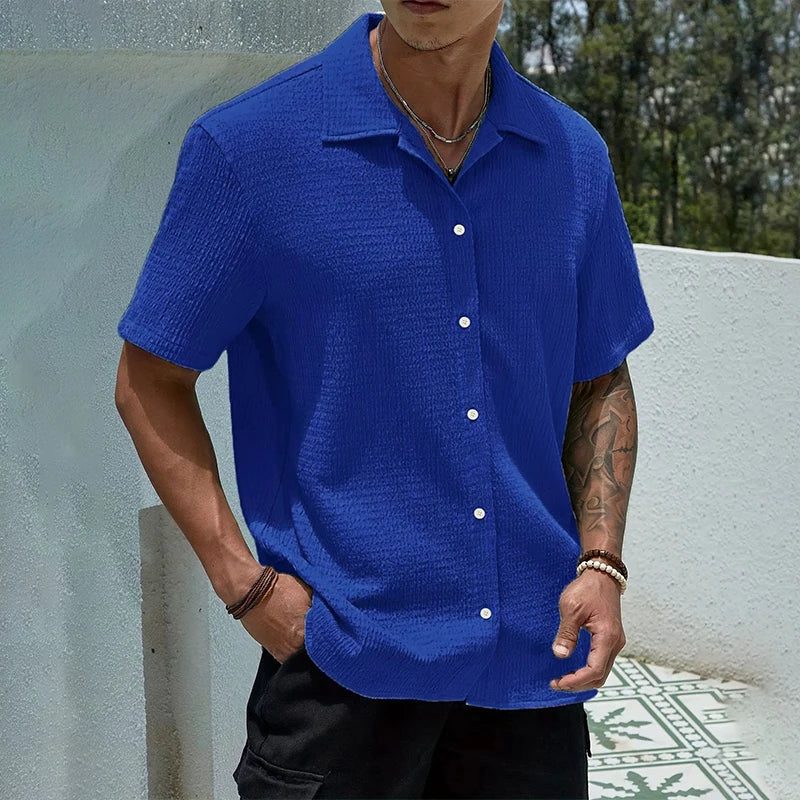 Camicia Collo Cubano da Uomo Manica Corta Testurizzata — foto 6