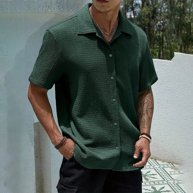 Camicia Collo Cubano da Uomo Manica Corta Testurizzata — foto 7