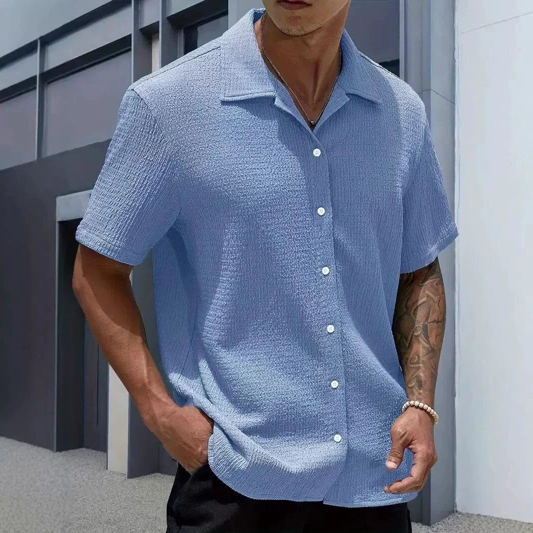 Camicia Collo Cubano da Uomo Manica Corta Testurizzata — foto 8