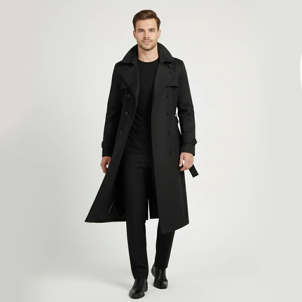 Trench Doppiopetto da Uomo Lungo Impermeabile