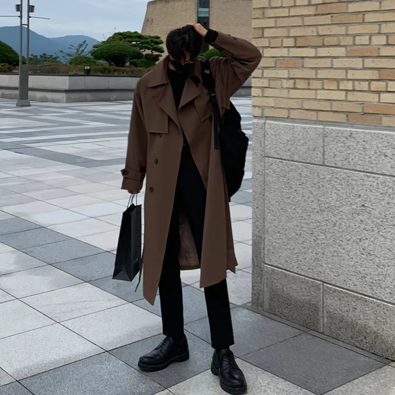 Trench Lungo da Uomo Monopetto con Tasche Laterali