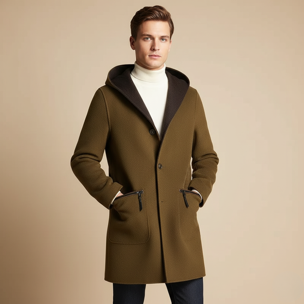 Trench Reversibile da Uomo con Cappuccio in Misto Lana — foto 2