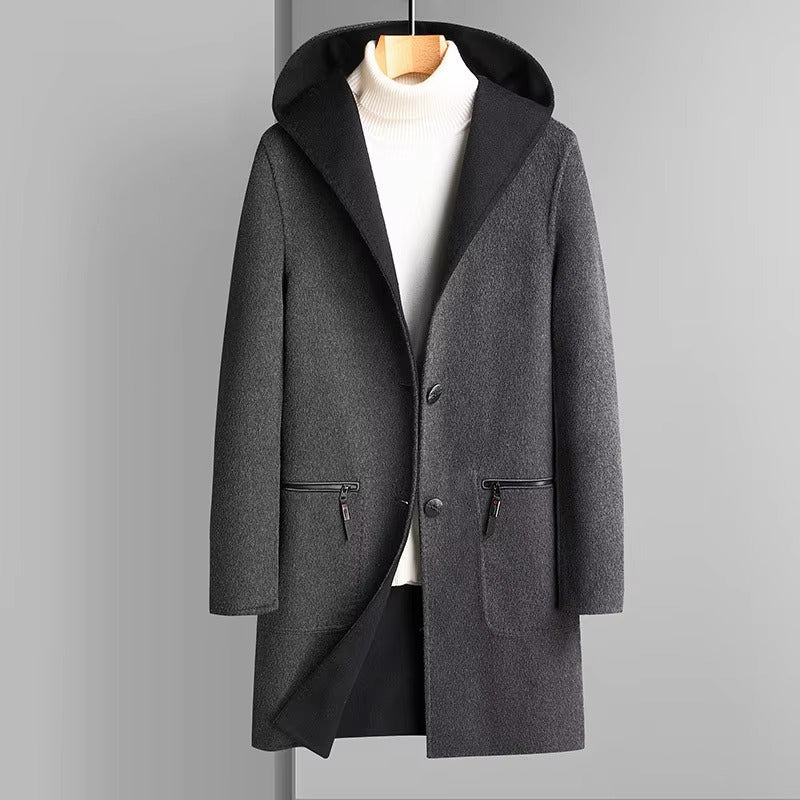 Trench Reversibile da Uomo con Cappuccio in Misto Lana — foto 5