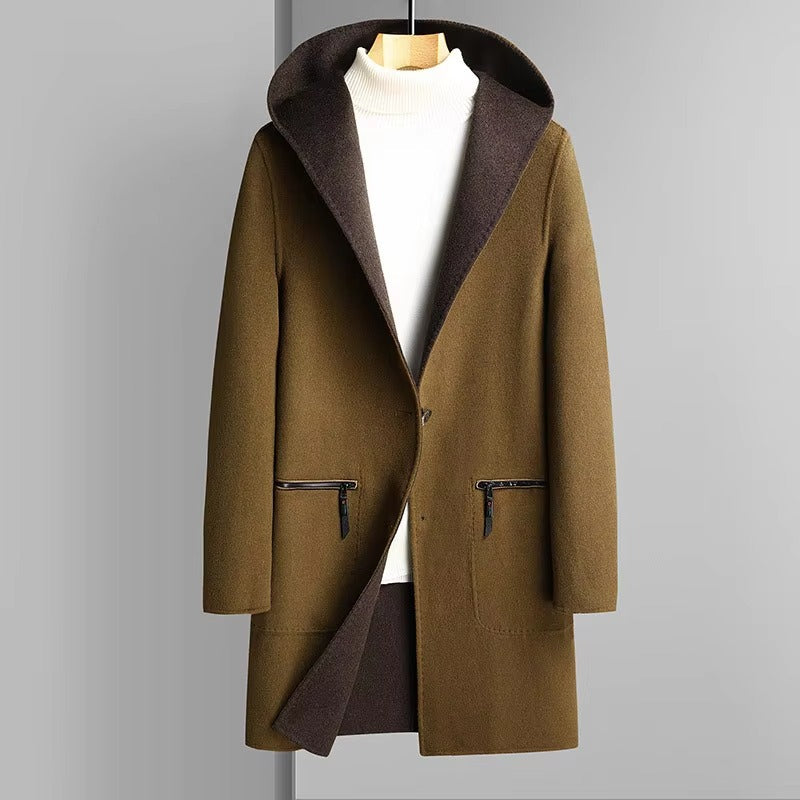 Trench Reversibile da Uomo con Cappuccio in Misto Lana — foto 6