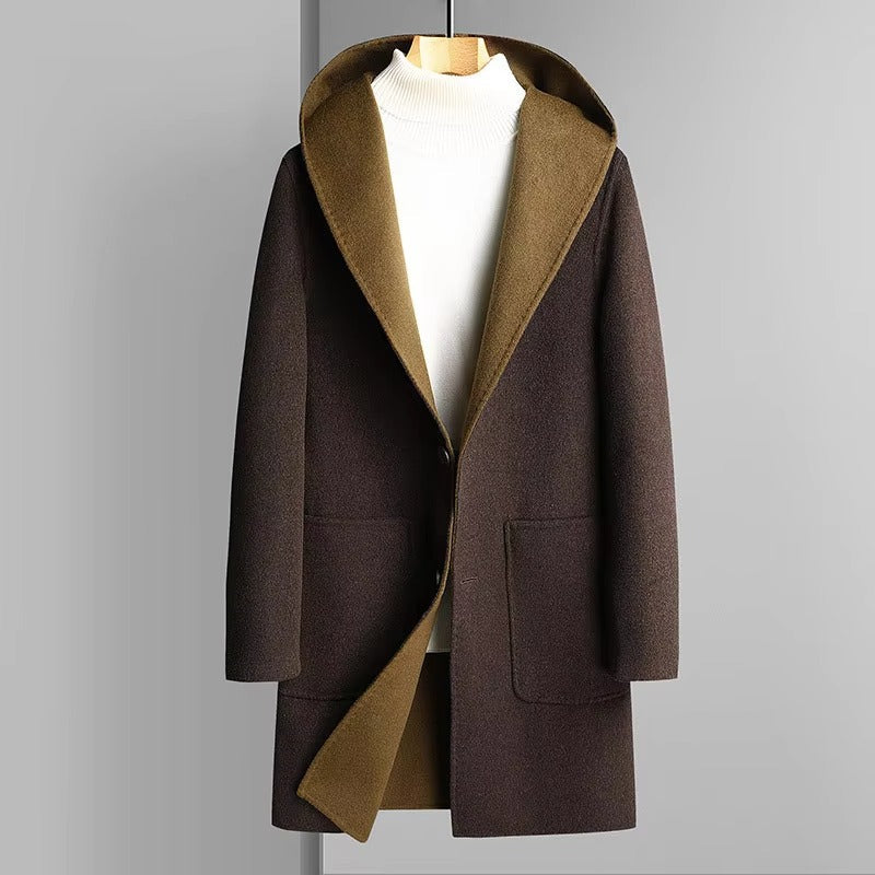 Trench Reversibile da Uomo con Cappuccio in Misto Lana — foto 7