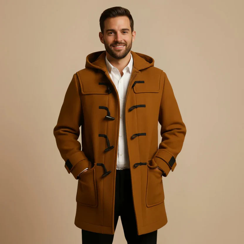 Trench da Uomo con Cappuccio e Bottoni a Corno