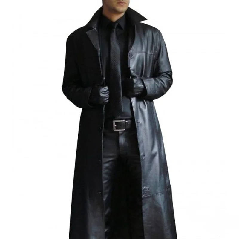 Trench da Uomo in Eco Pelle Lungo Foderato
