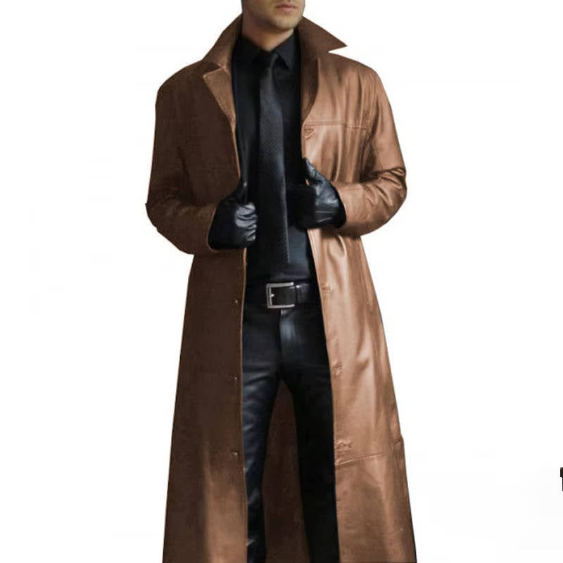 Trench da Uomo in Eco Pelle Lungo Foderato — foto 3