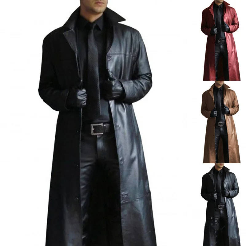 Trench da Uomo in Eco Pelle Lungo Foderato — foto 5