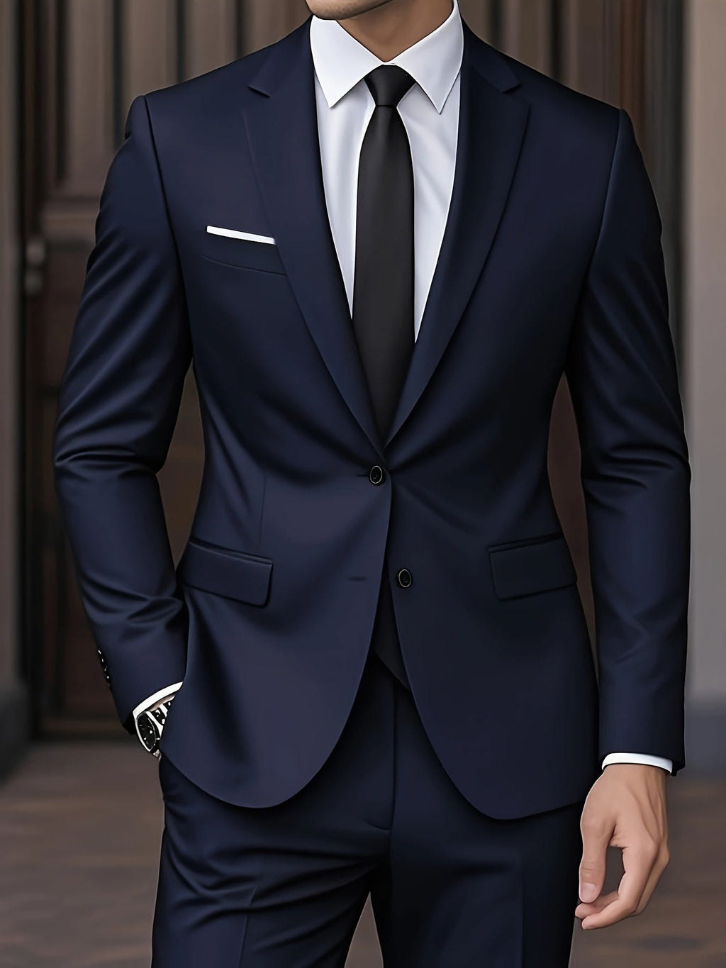Completo Due Bottoni da Uomo con Camicia e Cravatta — foto 12