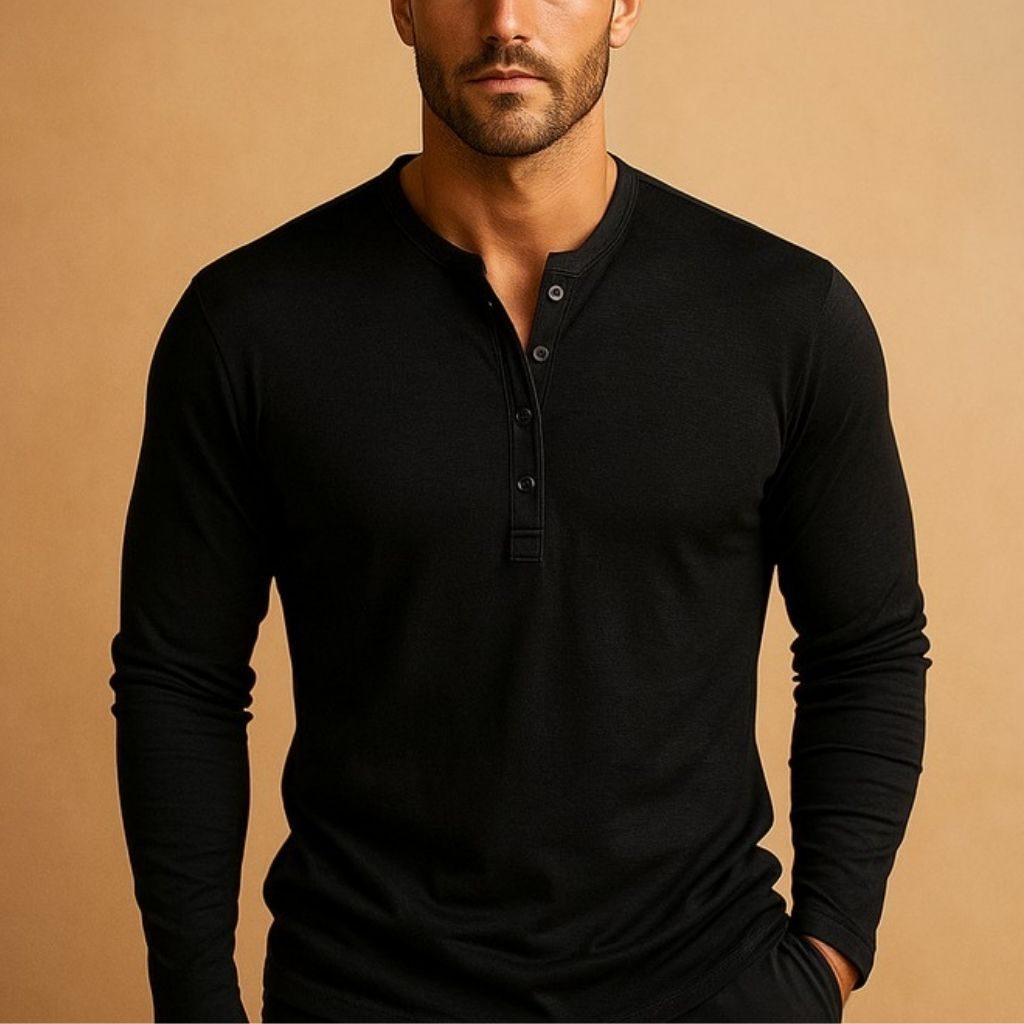 Maglia Henley Maniche Lunghe da Uomo Scollo a V — foto 3