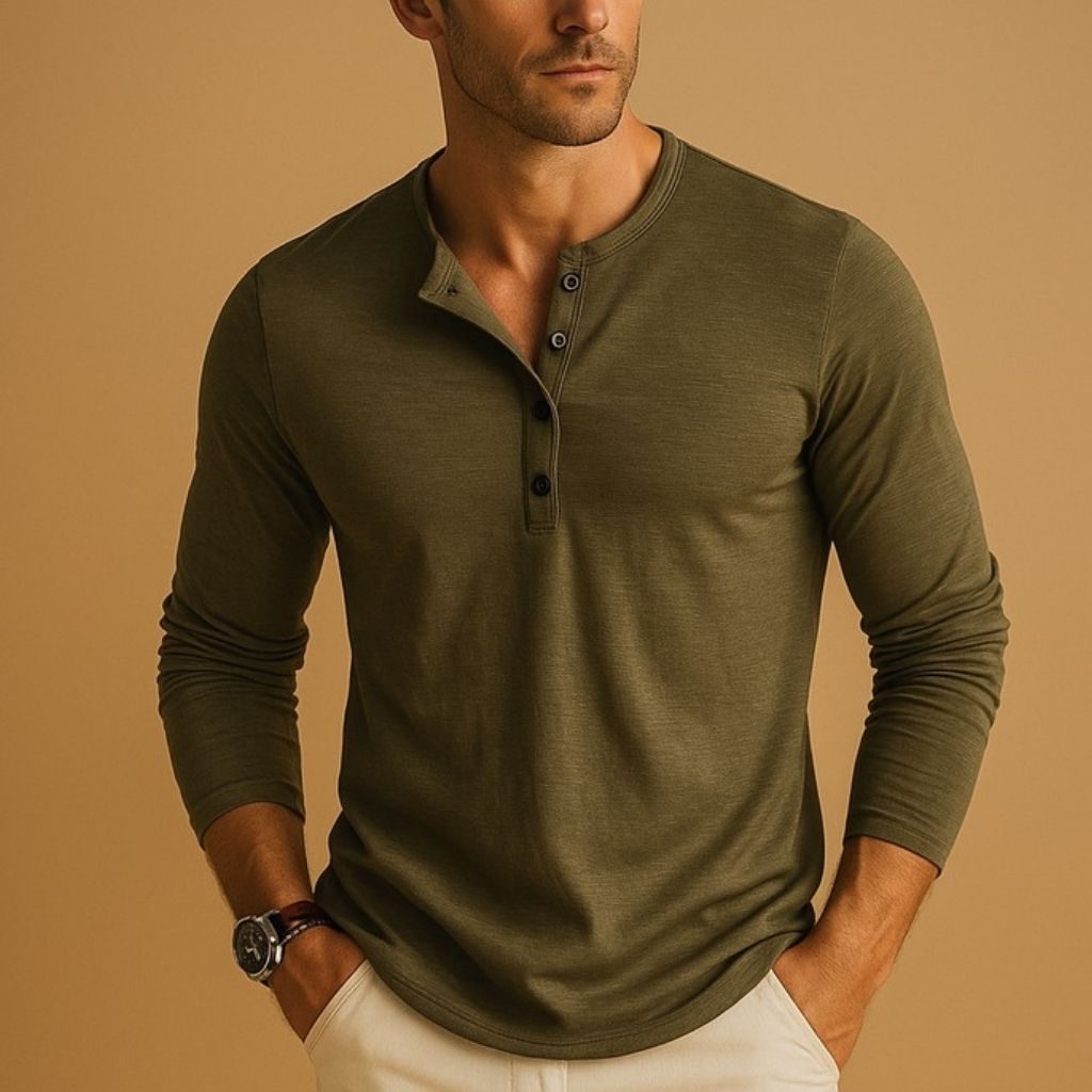 Maglia Henley Maniche Lunghe da Uomo Scollo a V — foto 4
