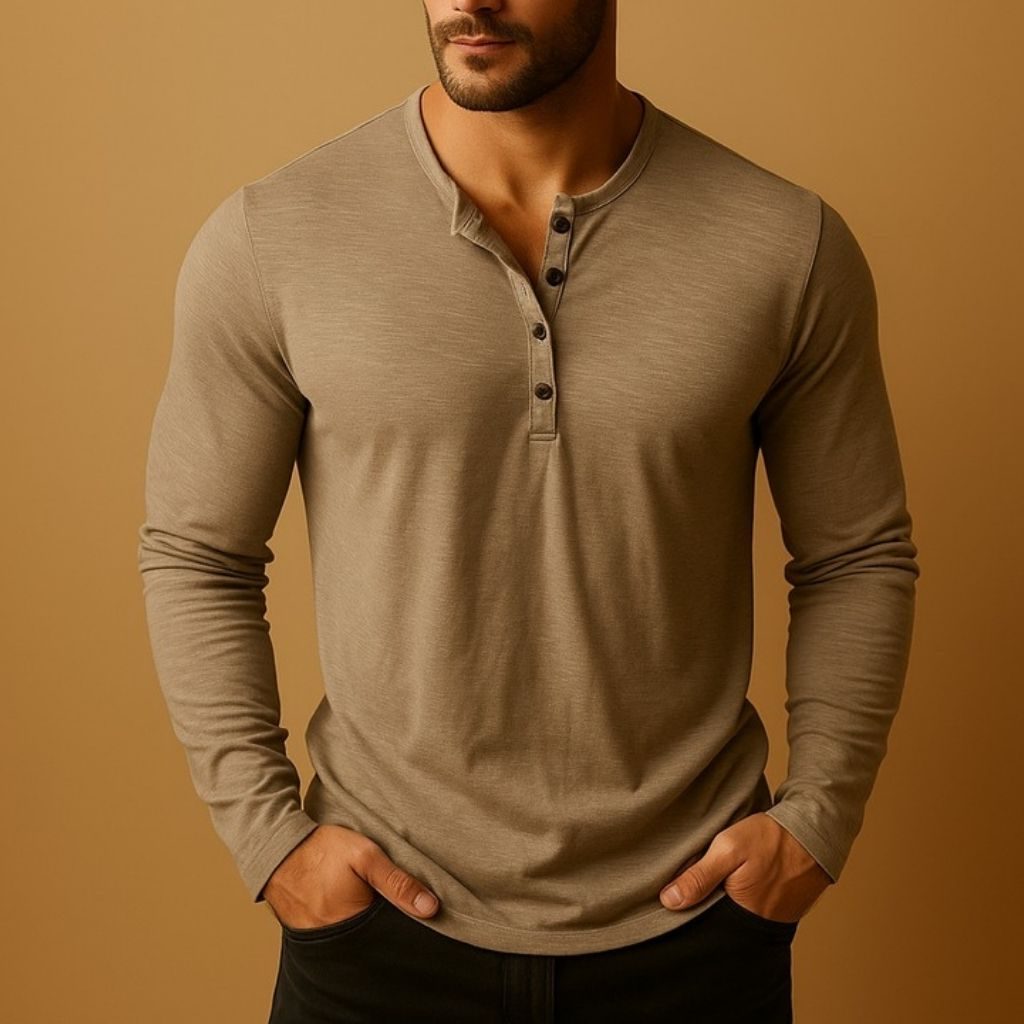 Maglia Henley Maniche Lunghe da Uomo Scollo a V — foto 5