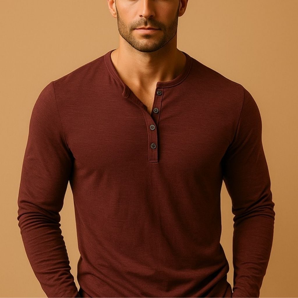 Maglia Henley Maniche Lunghe da Uomo Scollo a V — foto 6