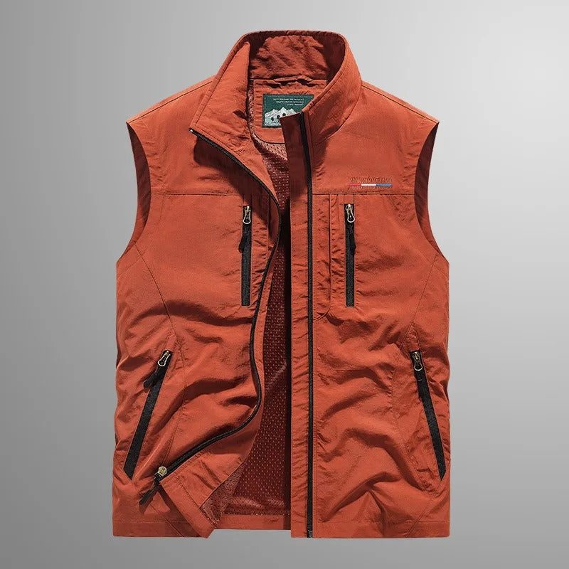 Gilet Cargo da Uomo Collo Coreano con Zip